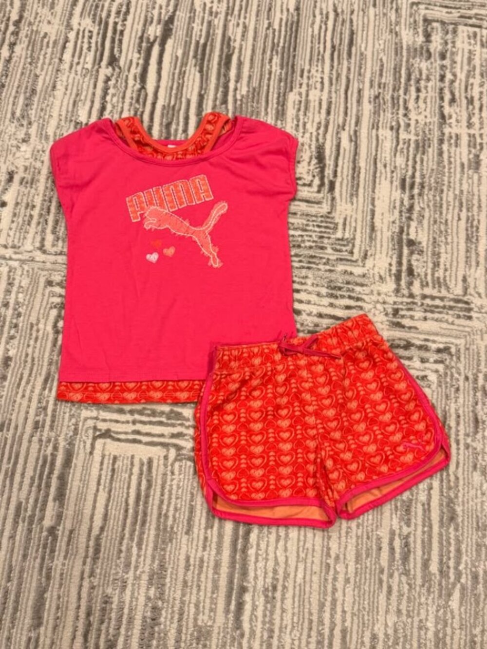 Puma girls size 6X pink/orange 2pc short set